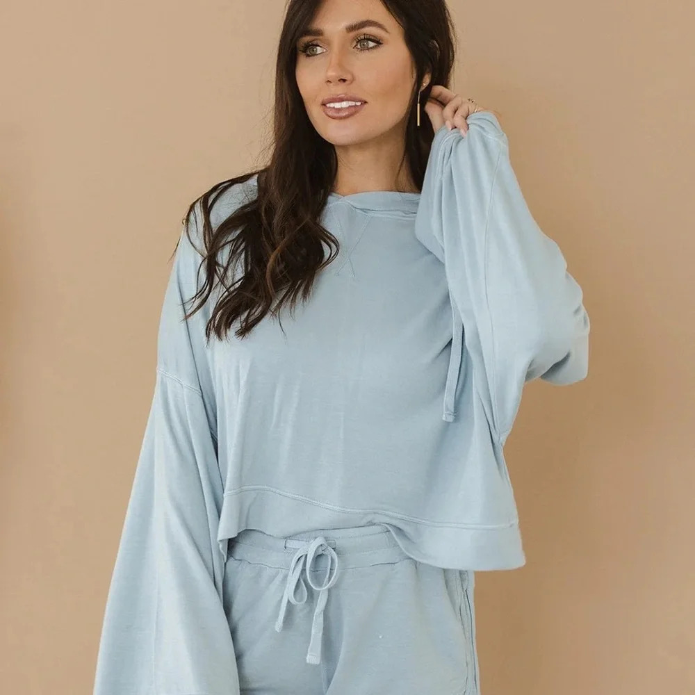 Blue Mono b Relaxed Fit Sweatshirt Size S Cropped Hoodie